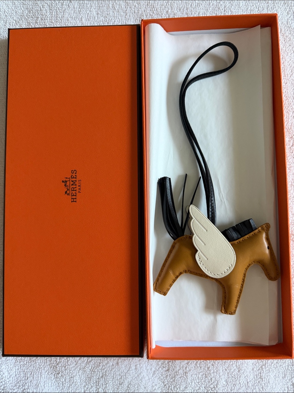 Hermes Gold and Cream Pegasus Leather Bag Charm
